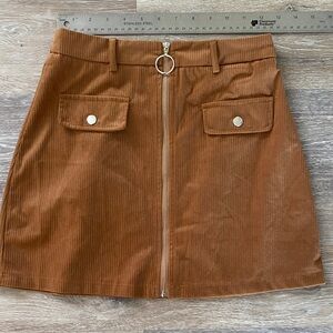 Corduroy Tan Skirt with Front Zipper